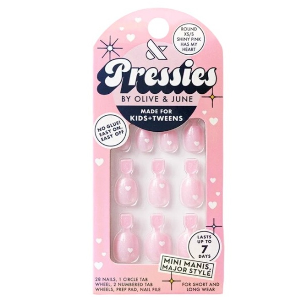 Pressies Olive & June Kids Tweens Press On Nails Shiny Pink Has My Heart 94090